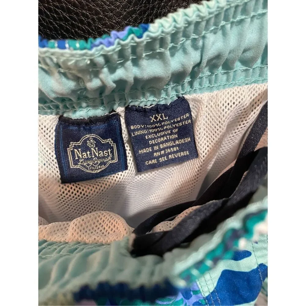 Nat Nast Men’s Hawaiian Print Blue & White Swimsuit.Trunks size  XXL